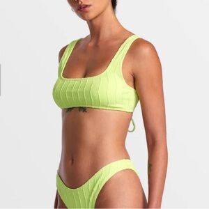 RVCA Bright Lime Green Chevy Grooves Lace-Back Bikini Top 🌿